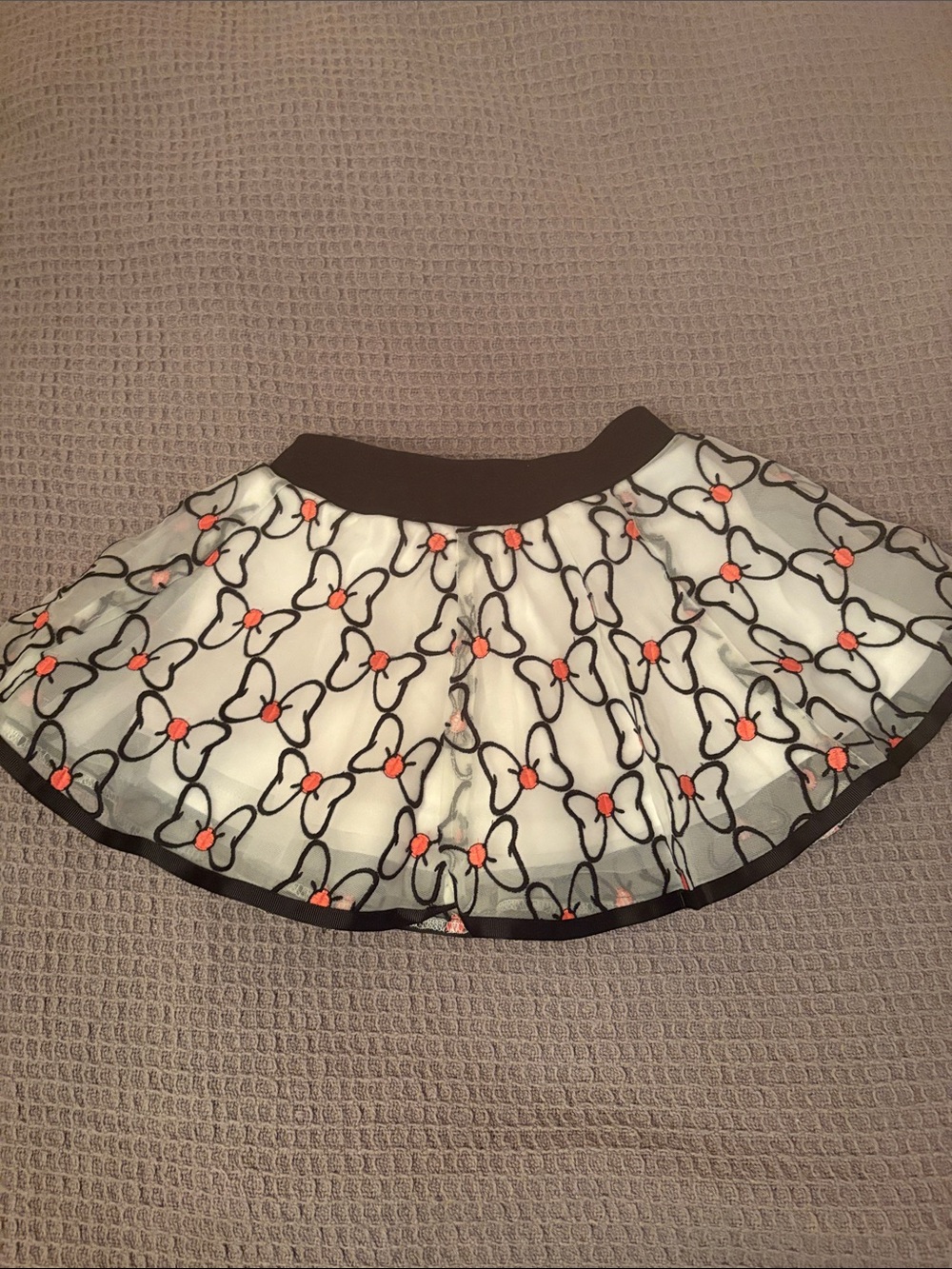 Disney White Tulle Skirt with Black Floral Embroidery and Pink Accents
